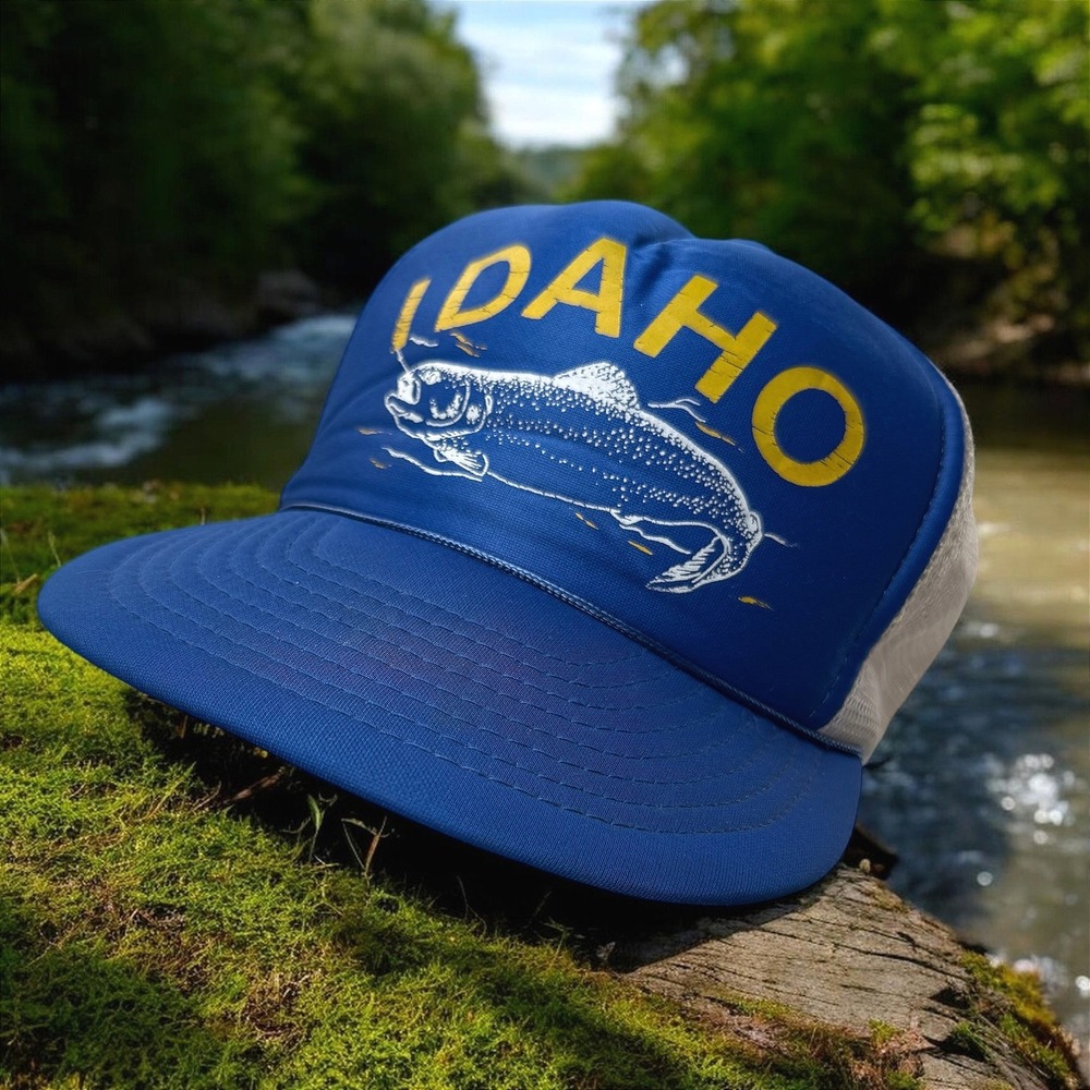 Vintage Otto Cap Idaho Trout Fishing Trucker Hat Rope OSFA Retro Mesh Foam Cap